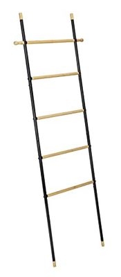 WENKO Escalera con Ganchos Loft de Estilo Industrial, con 5 peldaños de bambú con Certificado FSC®, Marco de Tubo de Acero, con 2 Ganchos para Accesorios, 43,5 x 162 x 2 cm, Color Negro y Natural