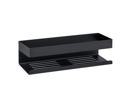 Wenko Turbo-Loc Genova 25557100 - Estante de Pared para baño (30 x 8 x 10,5 cm, Acero Inoxidable Lacado Mate, para Fijar sin taladrar, Sistema de Almohadilla Adhesiva, 30 x 8 x 10,5 cm), Color Negro