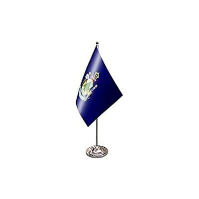 AZ FLAG - Drapeau De Table Maine Prestige - Drapeau Etat Américain - Usa - Etats-Unis De Bureau En Satin Avec Hampe De 30cm Et Socle En Métal - 22x15 cm