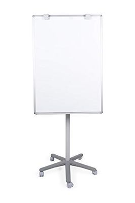 Boardsplus Lavagna Portoblocco Mobile Grigia Con Lavagna Magnetica E Cornice in Aluminio Anodizzato Grigia, Base Portatile Con 5 Rotelle Bloccabile, Dimensione Lavagna Euro - 700 x 1000 mm