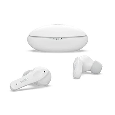 Belkin SOUNDFORM Nano Auricolari true wireless per bambini, Max. 85 dB, Protezione udito,per didattica a distanza,IPX5, 24 ore riproduzione, Per iPhone, Galaxy, Pixel, Bianco,40 - 65", 120°,PAC003btWH