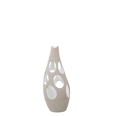 DRW Vaso da pavimento in ceramica con fori cerchi a righe grezzo 17x17x45 cm