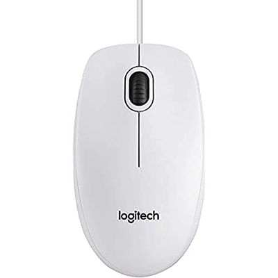 Logitech B100 Mouse USB Cablato, 3 Pulsanti, Rilevamento Ottico, Ambidestro, PC / Mac / Laptop / Chromebook - Bianco