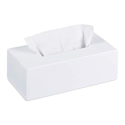 Relaxdays Bamboo Tissue Box, Refillable, Bathroom, Living Room, Napkin & Wipe Dispenser, 9 x 27.5 x 15.5 cm, White