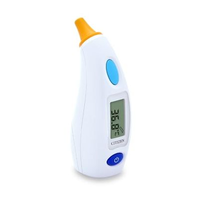 Termómetro digital de oído antibacteriano CTD504 de CITIZEN para adultos y niños. Medidas muy rápidas en solo 1-3 segundos. 12 memorias, alerta de temperatura alta, larga autonomía y práctico estuche.