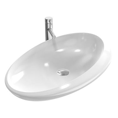 EMKE Lavabo ovale à poser, 70 x 43 x 18 cm, petit lavabo pour toilettes, salle de bain, en céramique, blanc