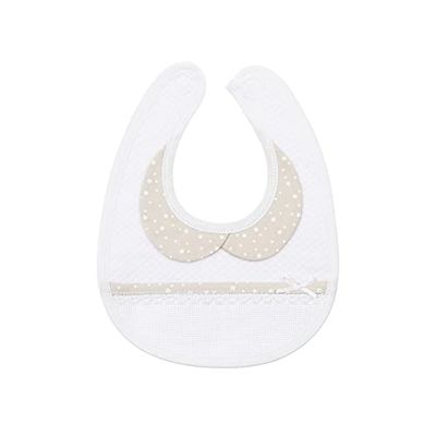 Filet - Babero Recién Nacido en Suave Tejido Blanco y Cuello Beige, Bolsillo en Tela Aida por Bordar, Protege los Vestidos Contra Comida y Salivación, 100% Made in Italy, Color Blanco y Beige