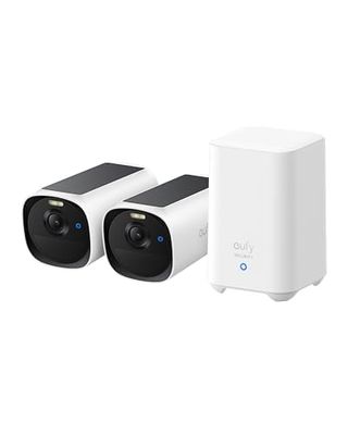eufy Security eufyCam E40 2-Cam Set (HomeBase 2), outdoordraadloze beveiligingscamera, 2K met ingebouwd zonnepaneel, nachtzicht met MaxColor,uitbreidbare lokale opslag, geen maandelijkse kosten