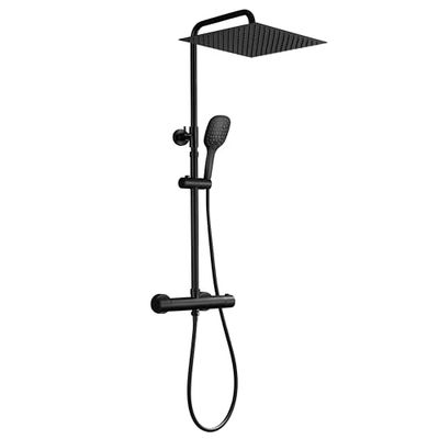 JOHO Colonna Doccia Nera in Acciaio Inox 304 con Miscelatore Colonna Doccia Rubinetto Termostatico in Ottone Set Doccia Regolabile in Altezza con Soffione Doccia (30 * 30cm)