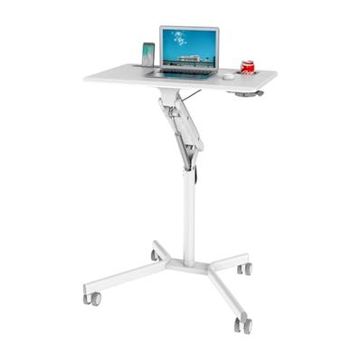 hjh OFFICE VM-SU 802114 Staande tafel, in hoogte verstelbaar, wit, met wielen en gasveer, hoogte tot 105 cm