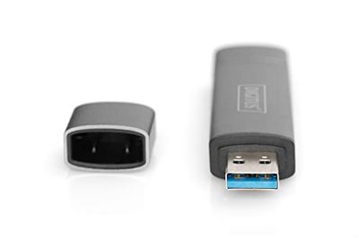 DIGITUS Dual Card Reader with Hub - USB-A & USB-C - SD & Micro-SD Card Reader - USB 3.0 Hub 1 Port - Grey