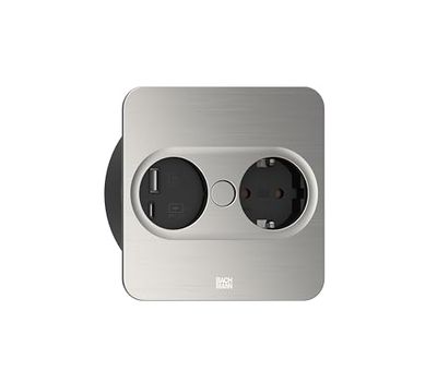 Einbausteckdose TWIST 2, eckig, 2-fach (edelstahl, 1x Schutzkontakt, 1x USB-A, 1x USB-C)