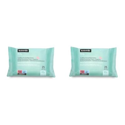Suavinex, Pack 25 Toallitas para Bebé, Dermohidratantes, Toallitas Aptas para Pieles Atópicas, 95% Ingredientes de Origen Natural, con Camomila y Aloe Vera, 25 Unidades (Paquete de 2)