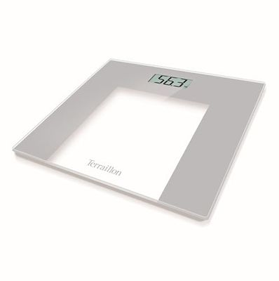 TERRAILLON - Balanza electrónica - Bascula Ultraplana - Encendido/apagado automático - Gran pantalla LCD - 150kg - TP1000 Vidrio - Gris