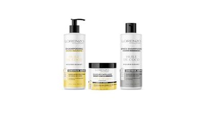Lorenzo - PACK COMPLET - Shampoing, Après-Shampoing sans sulfate et Masque Capillaire à l'Huile de Coco - 3x500 ml