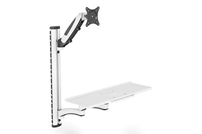 DIGITUS Estación de trabajo de pie-sentado, Soporte para monitor, Montaje en pared, 1x resorte de presión de gas 1x brazo articulado doble, 1 monitor, Hasta 27 pulgadas, VESA 75 x 75, 100 x 100, Negro