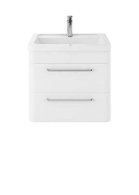 Hudson Reed SOL102A Solar Modern Bathroom Wall Hung Vanity Unit Cabinet with 2 Drawers and Ceramic 40mm Profile Basin, Pure White