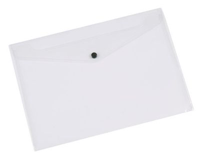 Envelope Wallet Q-CONNECT Press Stud PP A4 172 Micron Clear/Document Archiving/Type-Envelope/Kind-Press Stud/Index-N.a. / Pockets-N.a. / Material-PP/Dividers-1 / Coating-N.a. / Label-N.a.