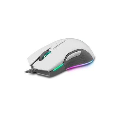 Newskill Eos Ivory Gaming-muis met kabel, aanpasbare RGB-verlichting, optische sensor, 16000 dpi instelbaar, 7 programmeerbare toetsen, rubberen zijhandgrepen, PC/Mac, wit