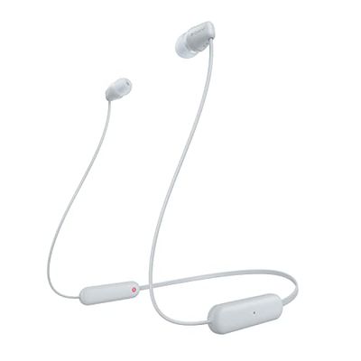 Sony WI-C100 Auriculares Inalámbricos - Hasta 25 Horas de Duración de la Batería, Micrófono Incorporado para Llamadas, Compatible con Asistentes de Voz, Conectividad Bluetooth Fiable, Blanco