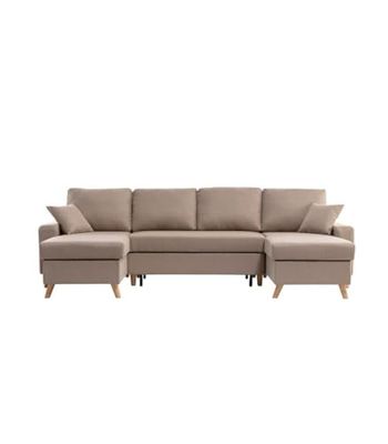 LOUNGITUDE - MARIA SCANDINAVE - Canapé panoramique - Convertible - 6 Places - Coffre - En Tissu - Beige - L289cm