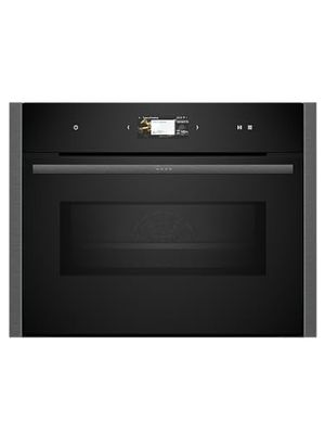 NEFF N90 C24MS71G0B Compact Oven with Microwave Function, 4.1" Full Touch Display, Inverter Technology, Pyrolytic Self Cleaning, Soft Close and Opening Door, 60 x 45cm, Graphite Grey