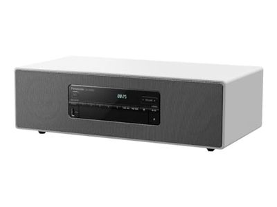 Panasonic Microsistema Hi-Fi SC-DM502E-W, 40 W, Radio FM, Dab/Dab+, Reproductor de CD, USB, Bluetooth, Aux, reproducción MP3, Carcasa de Madera y Cubierta de Cobre, diseño Elegante, Blanco
