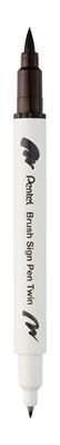 Pentel Brush Sign Pen Twin SESW30C fiberpenna, 2 borstliknande spetsar, mörkbrun (1 styck)