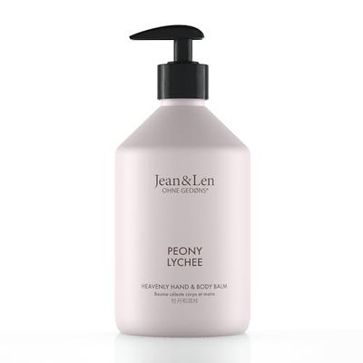 Jean & Len Heavenly Balm do rąk i ciała Peony & Lychee, dla pachnących doznań pielęgnacyjnych, z bio-olejkiem arganowym i masłem shea, wysokiej jakości butelka, bez parabenów i silikonów, 500 ml