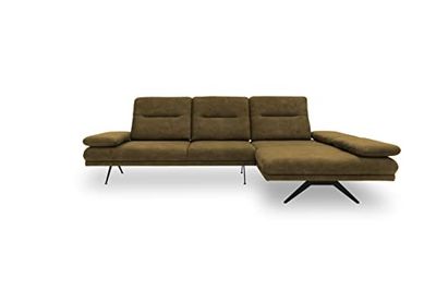 DOMO Collection Cervo Canapé d'angle sans Sol en Forme de L, en Tissu Velours, accoudoirs et Dossier, réglage de la Profondeur d'assise, canapé, Olive, 312 x 183 cm