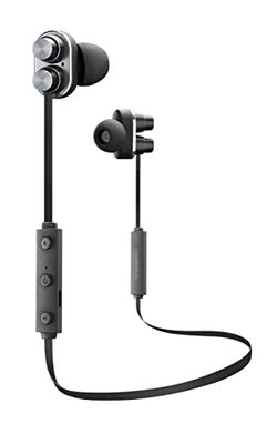 AQL Duet Auriculares sem fios Bluetooth - 75 mAh Duração da bateria 7 horas recarga em 2,5 horas - Controladores de graves duplos e médios - preto