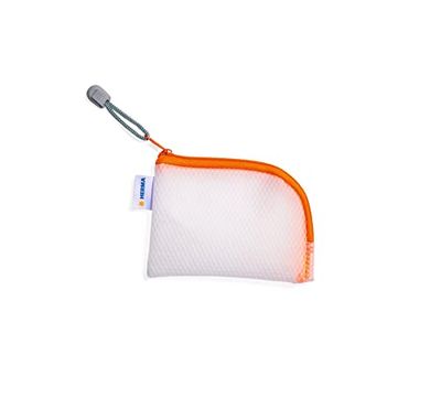 HERMA 20253 Zip Pocket Travel Case A7 Transparent Orange, Small Lockable Transparent Pocket with Zip, Toiletry Bag for Mobile Phone, Charging Cable, Cosmetics, Pens, Keys