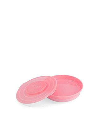 Twistshake Lärande Tallrik med Tätningslock för Barn, Babytallrik för Småbarn med Silikonring, Självmatning Träning, BPA-fri, 6 Månader+, Pastellrosa