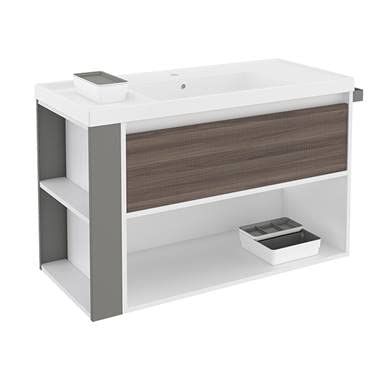 Bath+ - Mueble de baño con lavabo de resina bsmart fresno/blanco/gris