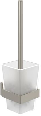 Ensemble brosse WC Villeroy & Boch Elements - Striking, porte-brosse WC pour montage mural, ensemble brosse WC avec réservoir en verre satiné, angulaire, nickelé brossé mat