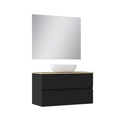 Baikal Duo, Legno Ceramica Vetro Melammina 16 mm, Nero Opaco, 100 cm