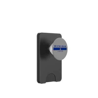 Bandera de Michigan, texto MICHIGAN – LANSING en mayúsculas PopSockets PopWallet para MagSafe