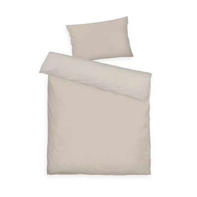 Herding Linge de lit pour bébé Tom Tailor en Satin, 40x60 cm + 100x135 cm, 100% Coton/Satin, avec Motif réversible, Ourlet Haut et Fermeture éclair de Marque, Couleurs Solides Beige (Sunny Sand)