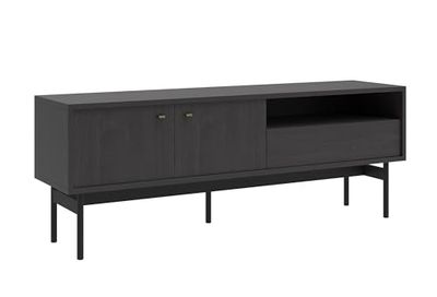 Selsey Mobile TV in piedi su gambe Armadio TV con Cassetto Mensola Due ante 154 cm Frassino Portland Nero Olar