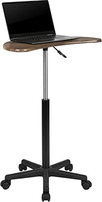 Flash Furniture Escritorio para portátil, con ruedas para su transporte, para usar sentado y de pie, madera de nogal, 1 unidad