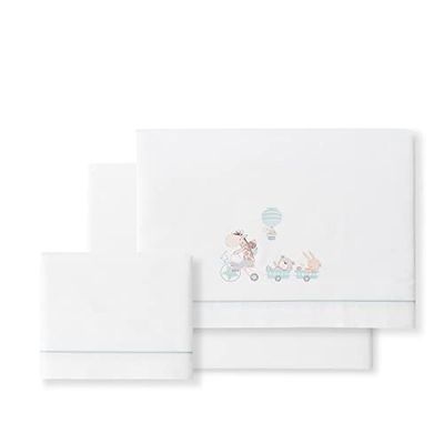 Set 3 pezzi - Lenzuolo culla -Giraffa Bicicleta bianco verde