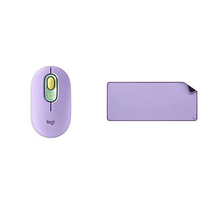 Logitech POP Mouse Wireless con Emoji personalizzabili, Tecnologia SilentTouch, Precisione e Velocità & Desk Mat Studio Series, Multifunzione, Tappetino per Mouse Esteso