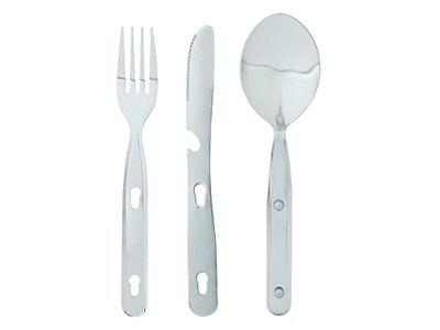 Ferrino Bestek, set met lepel, vork en mes, voor camping, grijs