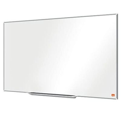 Nobo Lavagna Bianca Magnetica in Acciaio Laccato Widescreen con Vaschetta Porta Accessori, 890 x 500 mm, Cornice Sottile, Sistema di Montaggio InvisaMount, Gamma Impression Pro, Bianco, 1915254