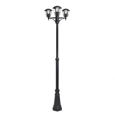 Lampadaire extérieur en aluminium noir IP44, 3 douilles E27, dimensions 220 x 55 x 55 cm, idéal pour éclairer les jardins et les espaces extérieurs.