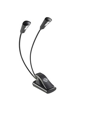 K&M 12244 Lámpara atril FlexLight LED doble negra - conexión con abrazadera - 2 cuellos de cisne flexibles, 2 x 1300 Lux