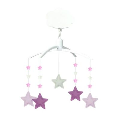 Mozart - Trousselier musical con estrellas, tela de lino, diseño de Lullaby de Mozart clásico, ideal como regalo de nacimiento, fácil de instalar, color rosa