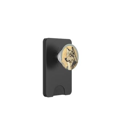 Lobo místico en la luna llena del bosque PopSockets PopWallet para MagSafe
