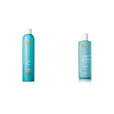 Moroccanoil Spray pour cheveux Luminous Strong, 330 ml & Shampooing Extra Volume, 250 ml