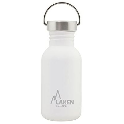 Laken Basic roestvrijstalen fles, drinkfles brede opening met roestvrijstalen schroefsluiting, BPA-vrij 0,5 l, wit